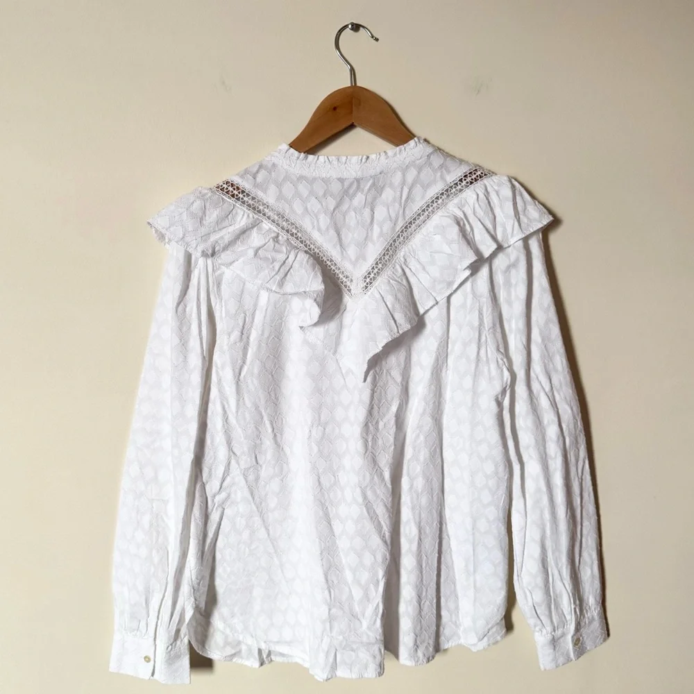 LOFT White Ruffled Button-Up Blouse - Picture 11 of 11